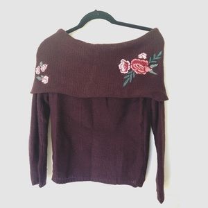 rose embroidered knit sweater